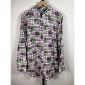 Castaway Nantucket Madras Button Down Shirt Men's Large Colorful Patchwork Beach